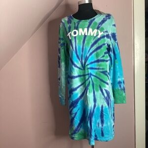 Tommy Hilfiger Blue and Green Tie-Dye Dress